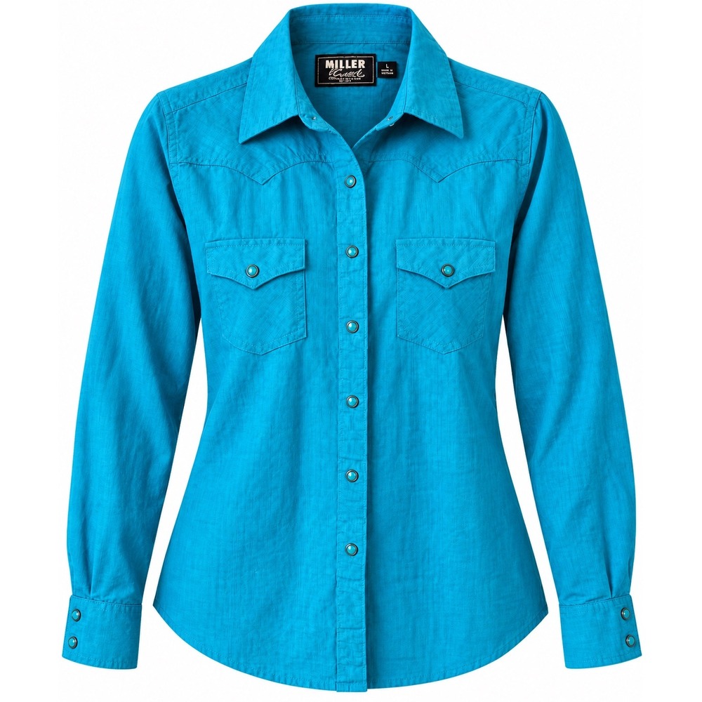 Miller Ranch Western Shirt Womens L Turquoise Snap Button Cowboy Cowgirl